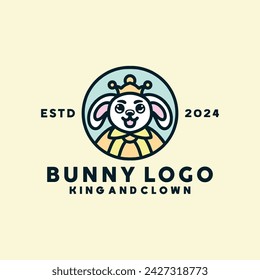 Cute Bunny Logo Mascot Vector, Rabbit Icon Symbol, Doodle Creative Vintage Graphic Design