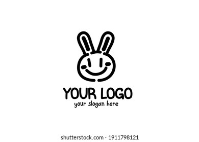 Cute Bunny logo template in black and white color for your business, pet shop, animal lover, and many more
