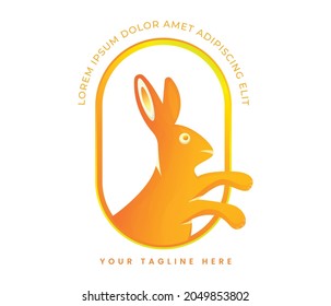 Cute bunny logotype isolated on a white background. Logotype Templates for Cosmetics and Beauty, Flowers, Spas, Wedding Services, Restaurants, Fashion and Aesthetics. Vector animal logo