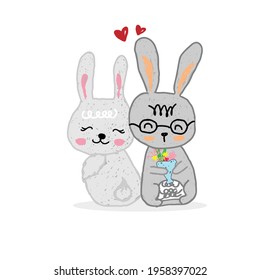 cute bunny in love concept vector.