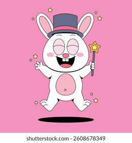 Cute bunny with magic wand cartoon
