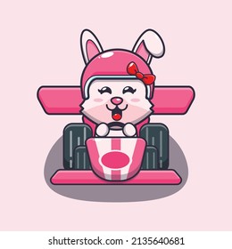 cute bunny mascot cartoon character riding race car