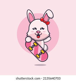 cute bunny mascot cartoon character with skateboard