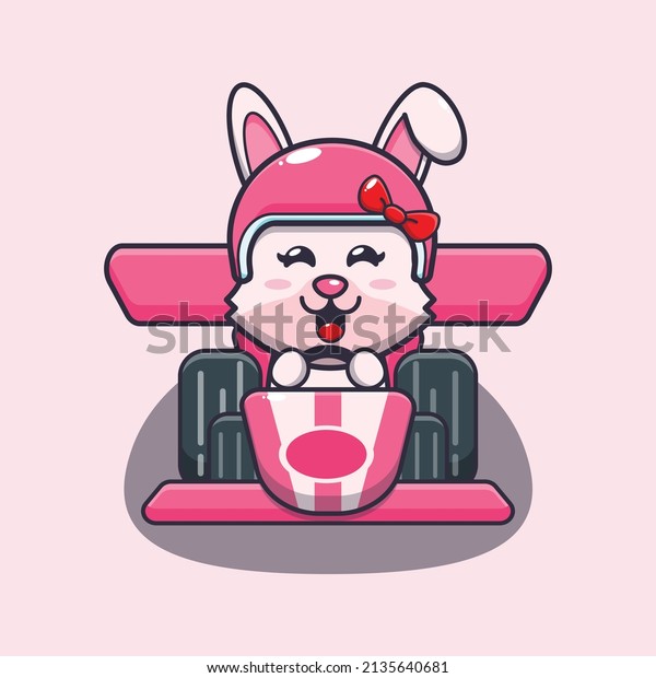 cute bunny
mascot cartoon character riding race
car