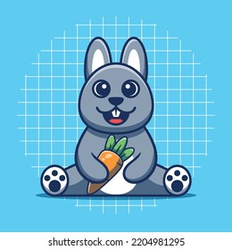 Cute bunny mascot holding carrot vector illustration