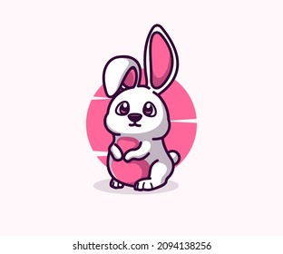 cute bunny mascot illustration, icon vector icon logo, flat cartoon style.