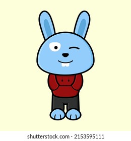 Cute bunny mascot putting hand in hoodie pocket from illustration vector   Premium Vector