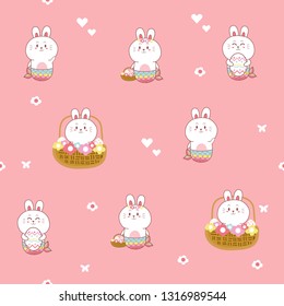 Cute bunny mermaid kawaii seamless pattern