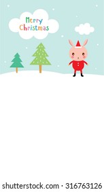 cute bunny merry christmas greeting card