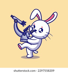 Cute bunny with microscope Cartoon Vector Icon Illustration. Animal Icon Concept Isolated Premium Vector. Flat Cartoon Style