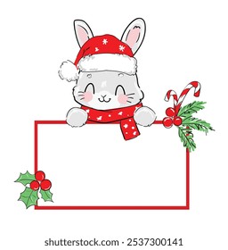 Cute Bunny New Years christmas background. Kids print vector illustration