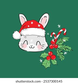 Cute Bunny New Years christmas background. Kids print vector illustration