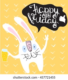 Cute bunny on the abstract background.Motivational lettering.Calligraphic quote. Hand painted sketch for your designs:packing, bags,t-short, for posters, invitations, cards, etc.  
