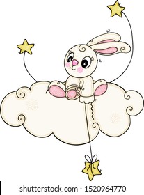 Cute bunny on cloud holding a star
