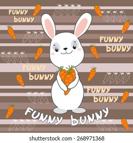 Cute bunny on the colorful background.  Vector print for children wear. 