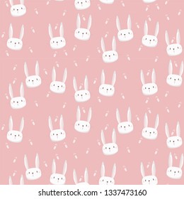 Cute bunny on cute flat style. Seamless pattern. Vector illustration.