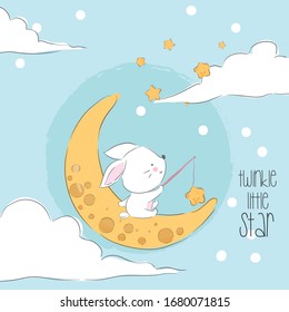 Cute bunny on the moon cartoon animal