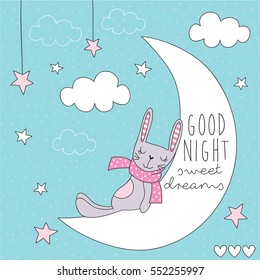 cute bunny on the moon vector illustration