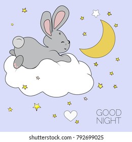 Cute bunny on the night background. Vector illustration Eps 8