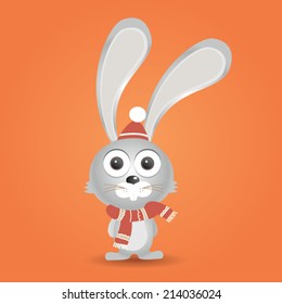 Cute bunny on orange background. Vector illustration