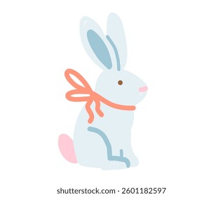 Cute Bunny with Orange Bow, Light Blue Easter Rabbit	