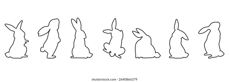 Cute bunny outline collection in various playful and sitting poses