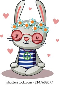 cute bunny pacifist. happy hippie