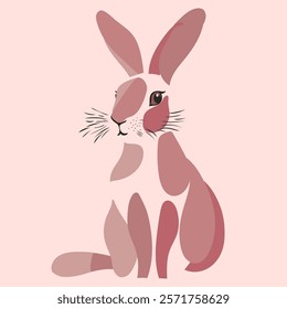 Cute bunny painted in watercolor style harmonious pink colors