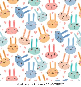 Cute Bunny Pattern Background. Vector Illustration.
