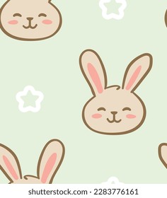 Cute bunny pattern design, vector graphics, smile sweet rabbit art, illustration for kids, sleeping animal, Easter celebrating, Pascha day, seamless repeat for children sleepwear