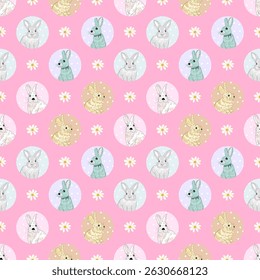 Cute bunny pattern on pink background.