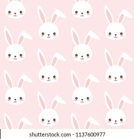 Cute bunny pattern. Rabbit head vector seamless background for baby, child.