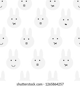 Cute bunny pattern, rabbit head vector seamless background for baby,child.-Vector.