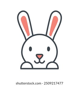 Cute bunny peeking out. Adorable cartoon rabbit with big ears and a happy expression. This image represents the joy and innocence of childhood, perfect for projects needing a touch of cuteness.