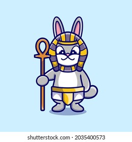 cute bunny pharaoh carrying a stick, perfect for pharaoh icons or stickers in the shape of cute animals and can also be used as key chains or used for Halloween items