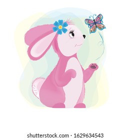 Cute Bunny pink with butterfly print for children