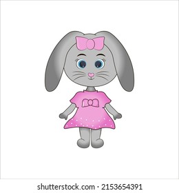 cute bunny in pink dress illustration vector