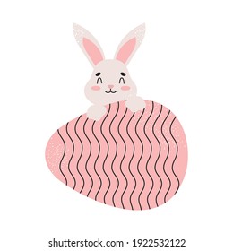 conejo lindo con huevo rosa de Pascua sobre fondo blanco, diseño colorido, ilustración vectorial