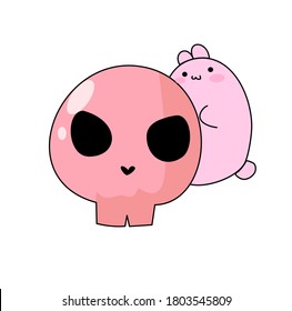 Conejo lindo con cráneo rosa