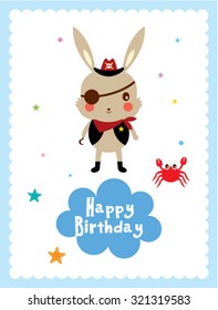 cute bunny pirate happy birthday greeting card