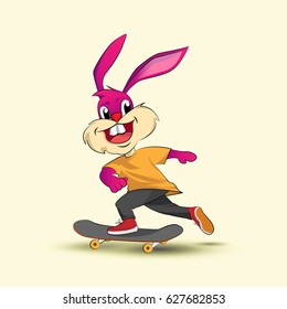 Cute Bunny Playing Skateboard Stock Vector (Royalty Free) 627682853