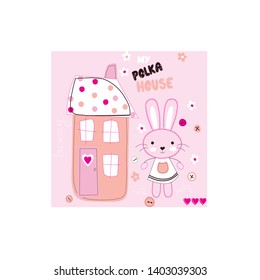 cute bunny with polca dots house