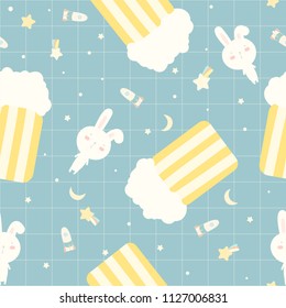 Cute bunny pop corn Seamless pattern