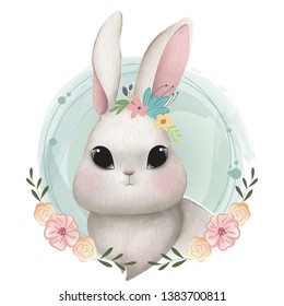 Cute Bunny Portrait in a Wreath