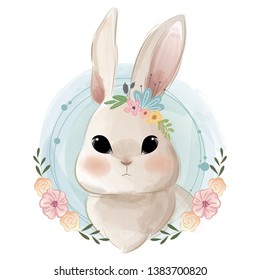 Cute Bunny Portrait in a Wreath