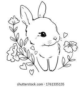 Cute Bunny. Print for children's textiles, poster design, nursery. Rabbit. Vector illustration stock. Children coloring