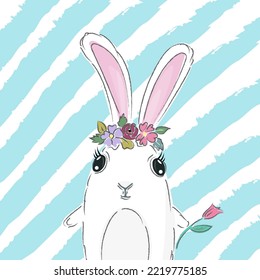Vector de impresión de conejito. Ilustración de conejo dibujado a mano