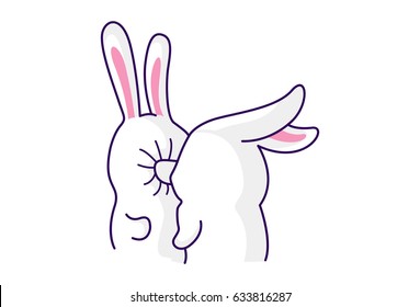 Cute Bunny punching another bunny in face. Vector Illustration. Isolated on white background.