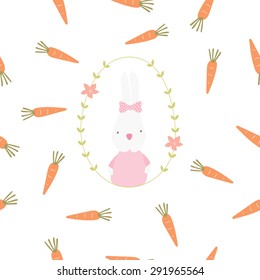 Cute bunny rabbit with carrot seamless background. vector design illustration