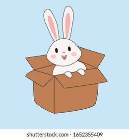 Cute Bunny Rabbit Cartoon In A Box